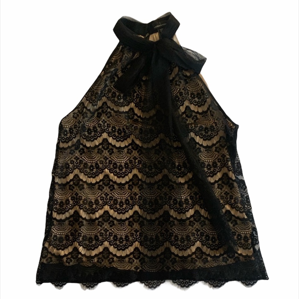 Moda International size XS lace high neck tie top